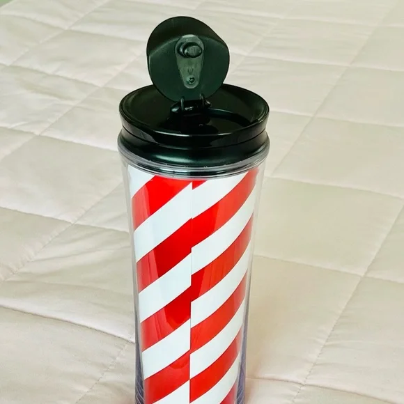 NEW! STARBUCKS SIREN LOGO RED & WHITE SPIRAL STRIPE ACRYLIC INSULATED TRAVEL MUG - Picture 4 of 7